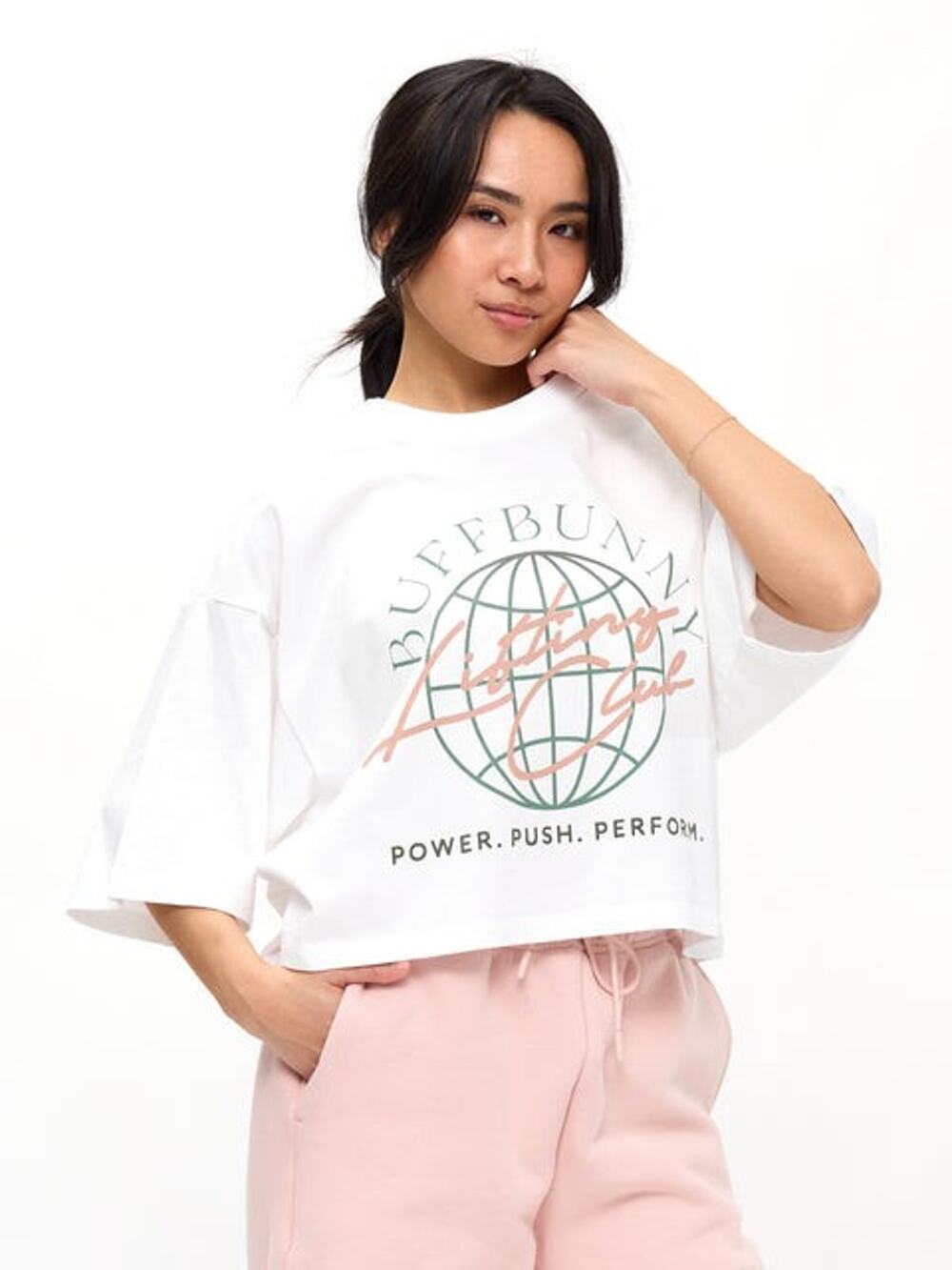 Buffbunny Lifting Club Crop crew neck Tee in White size medium